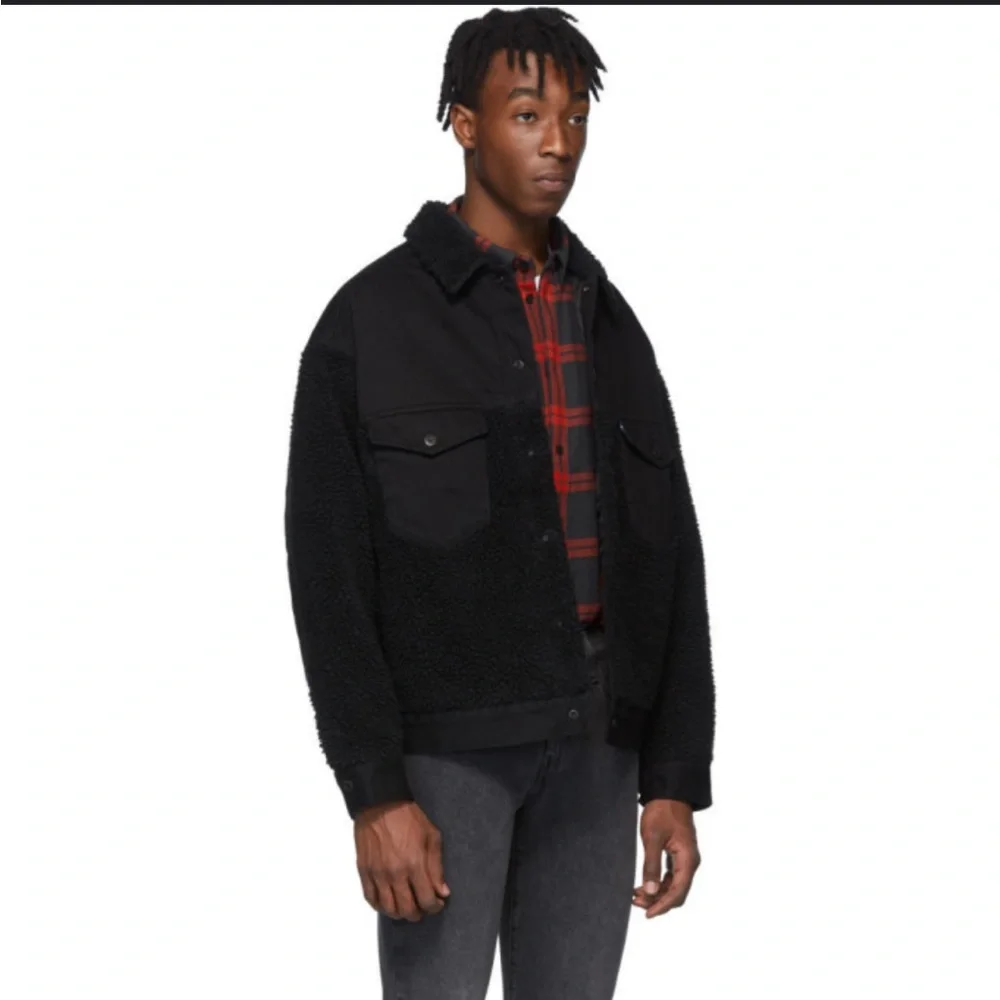 Levis Made and Crafted Black Oversized Sherpa Denim Trucker Jacket Pre-Owned L